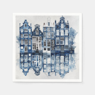 Blauw-wit Delfts stijl traditionele huizen Servet