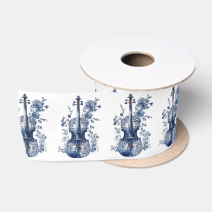 Blauw-wit Delfts stijl viool met bloemen Lint