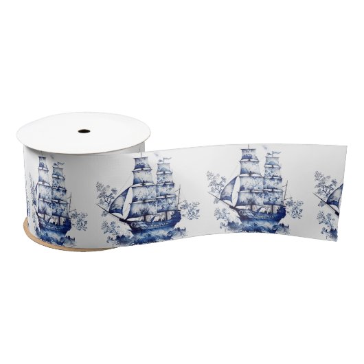 Blauw-wit Delfts stijl zeilschip in het zee Lint (Spoel)