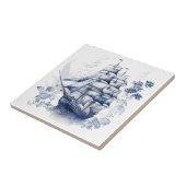 Blauw-wit Delfts stijl zeilschip in het zee Tegeltje (Zijkant)