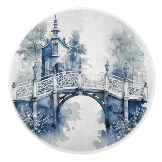 Blauw-wit Delfts stijllandschap Keramische Knop (Voorkant)