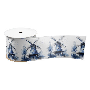 Blauw-wit Delfts stijllandschap met windmolen Lint