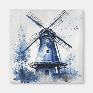 Blauw-wit Delfts stijllandschap met windmolen Magneet