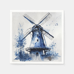 Blauw-wit Delfts stijllandschap met windmolen Servet