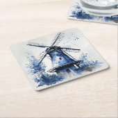 Blauw-wit Delfts stijllandschap met windmolen Vierkante Kartonnen Onderzetter (Schuin)