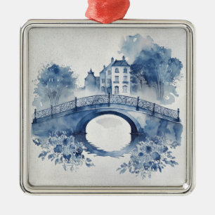Blauw-wit Delfts stijllandschap Metalen Ornament