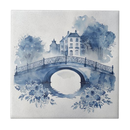Blauw-wit Delfts stijllandschap Tegeltje (Voorkant)