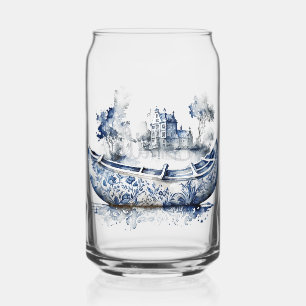 Blauw-wit Delftse stijl boot met dorpscène Blikvorm Glas