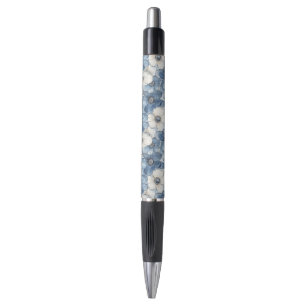 Blauw Wit Denim Floral Pen