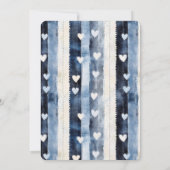 Blauw Wit Denim Heart Stripes Verjaardag Kaart (Achterkant)
