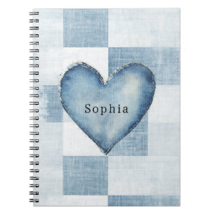 Blauw Wit Denim Jean Hart Gepersonaliseerde Naam Notitieboek