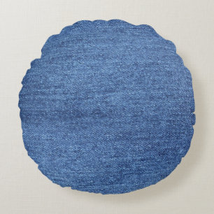 Blauw wit denim textuur Kijk Afbeelding Rond Kussen
