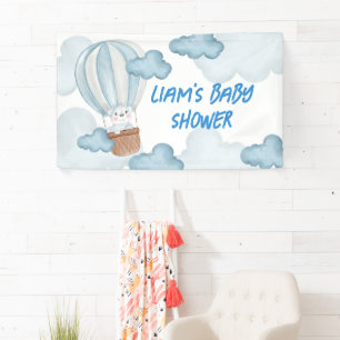 Blauw & Wit Dieren Baby Shower Banner Bewerkbaar