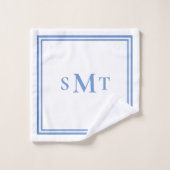 Blauw-wit drieletterige monogram bad handdoek (Wasdoekje)