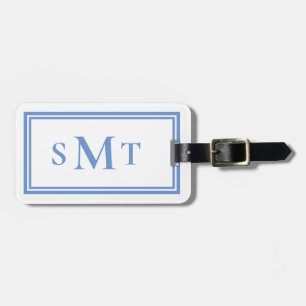 Blauw-wit drieletterige monogram bagagelabel