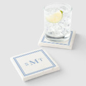 Blauw-wit drieletterige monogram stenen onderzetter (Zijkant)