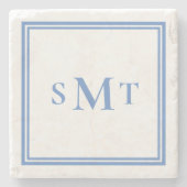 Blauw-wit drieletterige monogram stenen onderzetter (Voorkant)