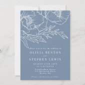 Blauw & Wit | Eenvoudige bloemenbruiloft Kaart (Voorkant)