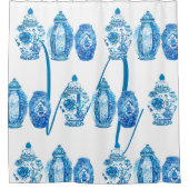 Blauw Wit Elegant Ginger Jar Monogram Douchegordijn (Voorkant)
