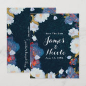 Blauw & Wit Elegant Modern Bloemend Save-the-Date Aankondigingskaart (Voorkant / Achterkant)