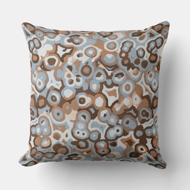 Blauw Wit en Bruin Geometrisch Abstract Kussen (Voorkant)