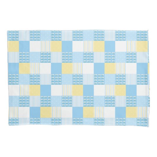 Blauw wit en geel daisy quilt kussensloop (Voorkant)