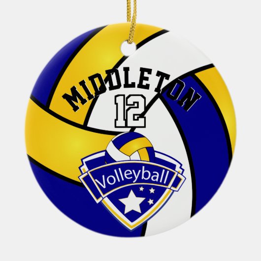 Blauw, wit en geel Logo Volleybal Keramisch Ornament (Voorkant)