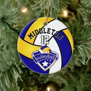 Blauw, wit en geel Logo Volleybal Keramisch Ornament
