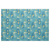 Blauw wit en geel tintelend vogelpatroon stof (Yard (91,4 cm))