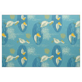 Blauw wit en geel tintelend vogelpatroon stof (Fat Quarter)