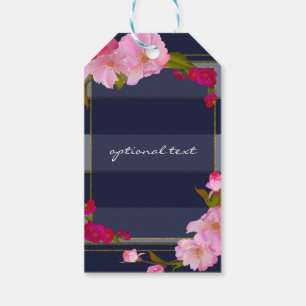 Blauw Wit en Goud Modern Bloem Chic Glam Feest Cadeaulabel