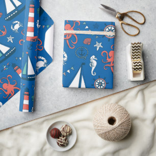 Blauw, wit en Oranje, authentiek patroon Cadeaupapier