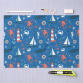 Blauw, wit en Oranje, authentiek patroon Tissuepapier (Craft)