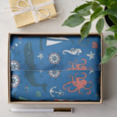 Blauw, wit en Oranje, authentiek patroon Tissuepapier (Geschenk)