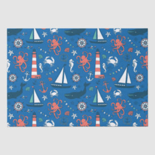 Blauw, wit en Oranje, authentiek patroon Tissuepapier