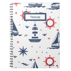 Blauw, wit en rood nautisch ontwerp notitieboek