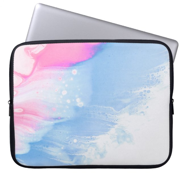 Blauw wit en roze abstract schilderij laptop sleeve (Voorkant)