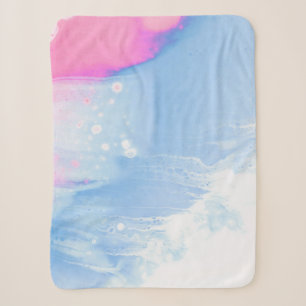 Blauw wit en roze abstract schilderij sherpa deken