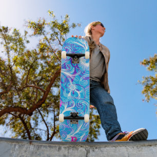Blauw wit en roze bloemendecoratie Dd merk skatebo Skateboard