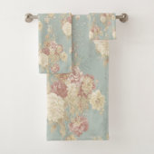 Blauw wit en roze Floral Shabby Chic Bad Handdoek (Insitu)