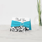 Blauw, Wit en Zwart Damask Dank u Nota Kaart (Voorkant)