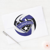 Blauw, Wit en Zwart Volleybal Superster Ronde Sticker (Envelop)