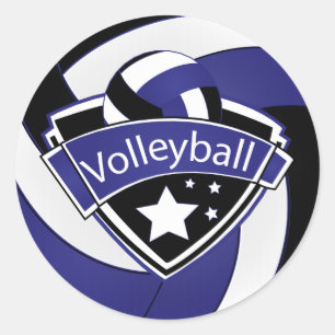 Blauw, Wit en Zwart Volleybal Superster Ronde Sticker