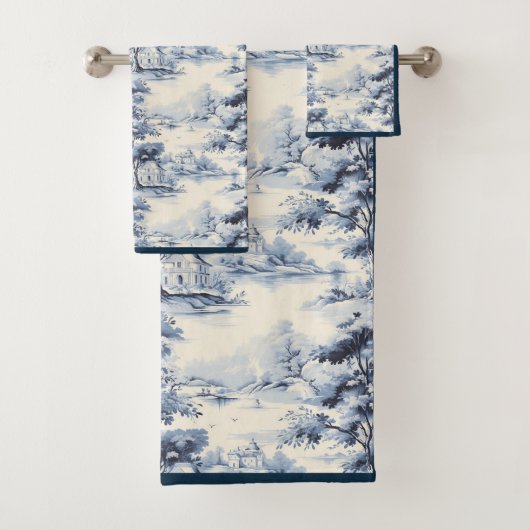 Blauw & Wit Engels Toile Bad Handdoek (Insitu)
