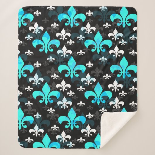 Blauw Wit Fleur De Lis Sherpa Deken (Voorkant)