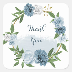 blauw wit floreel goud vierkante sticker