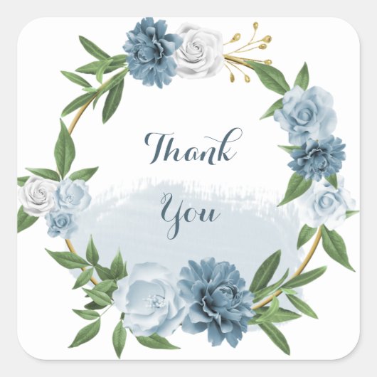 blauw wit floreel goud vierkante sticker (Voorkant)