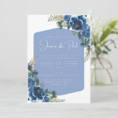 Blauw & Wit Foral bruiloft uitnodiging (Staand voorkant)