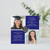 Blauw & wit Foto Afstuderen Uitnodiging (Staand voorkant)