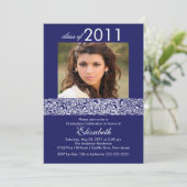 Blauw & wit Foto Afstuderen Uitnodiging (Staand voorkant)